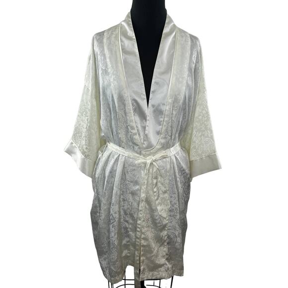 Vintage Victoria's Secret Gold Label White Satin Floral Kimono-Style Robe VTG OS - Picture 1 of 10